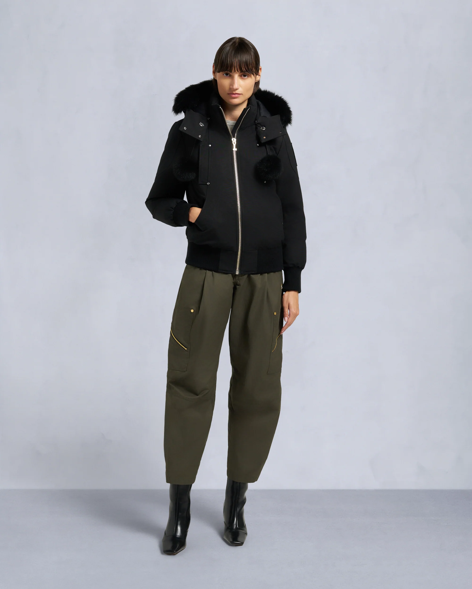 ORIGINAL DEBBIE SHEARLING TRIM BOMBER JACKET-NAVY/NATURAL