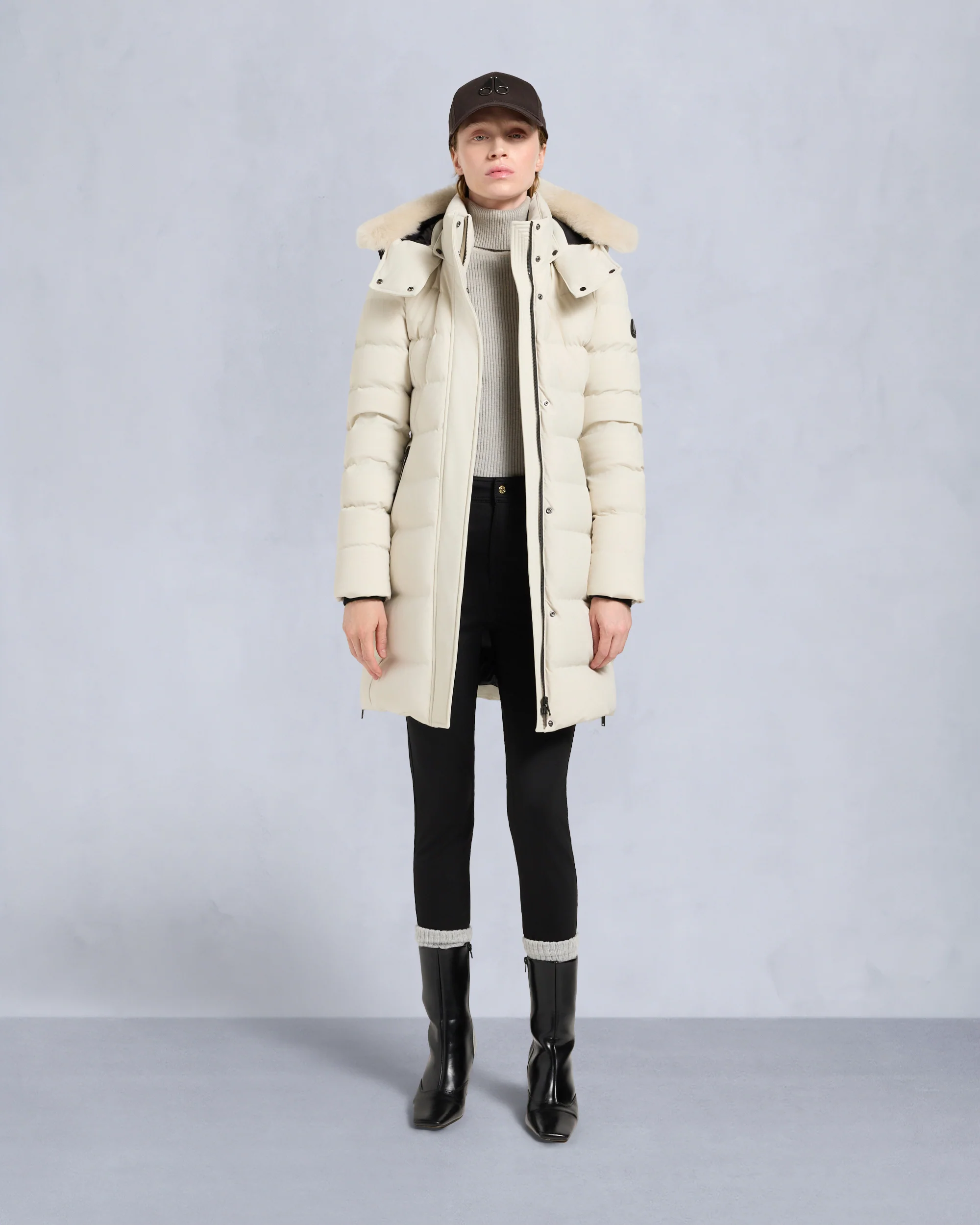 NYLUXE WATERSHED SHEARLING TRIM PARKA-BLACK/BLACK