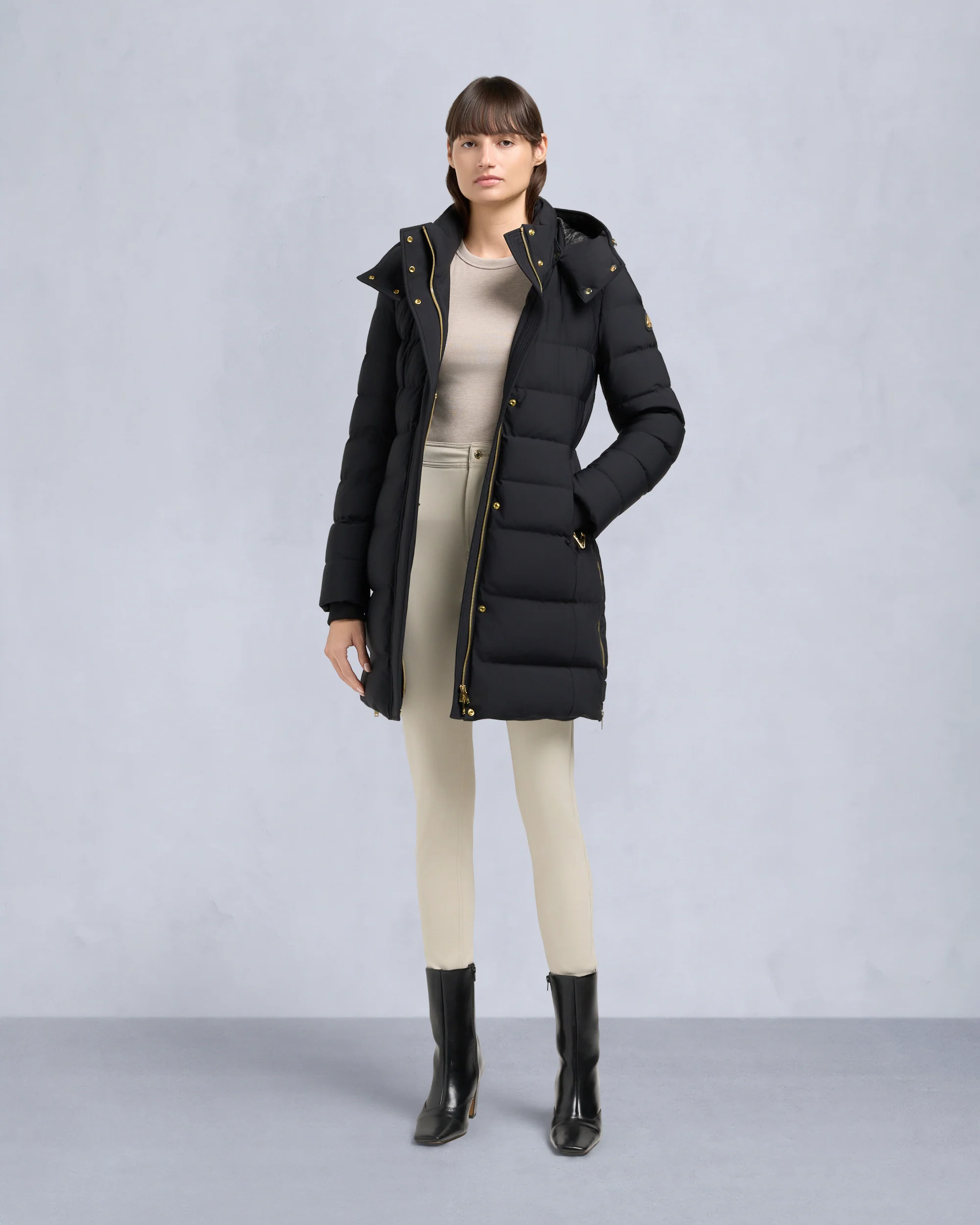 GOLD SERIES NYLUXE WATERSHED SHEARLING TRIM PARKA-BLACK/BLACK