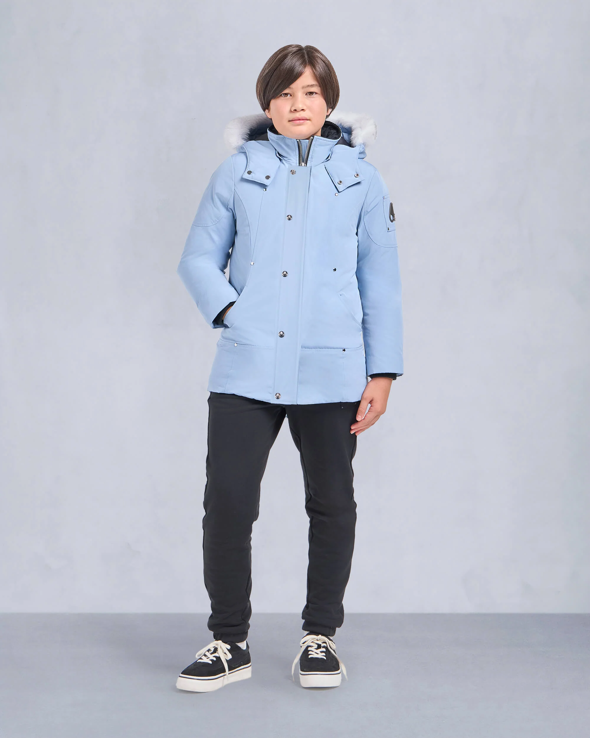 KIDS UNISEX ORIGINAL SHEARLING TRIM PARKA-BLACK/BLACK