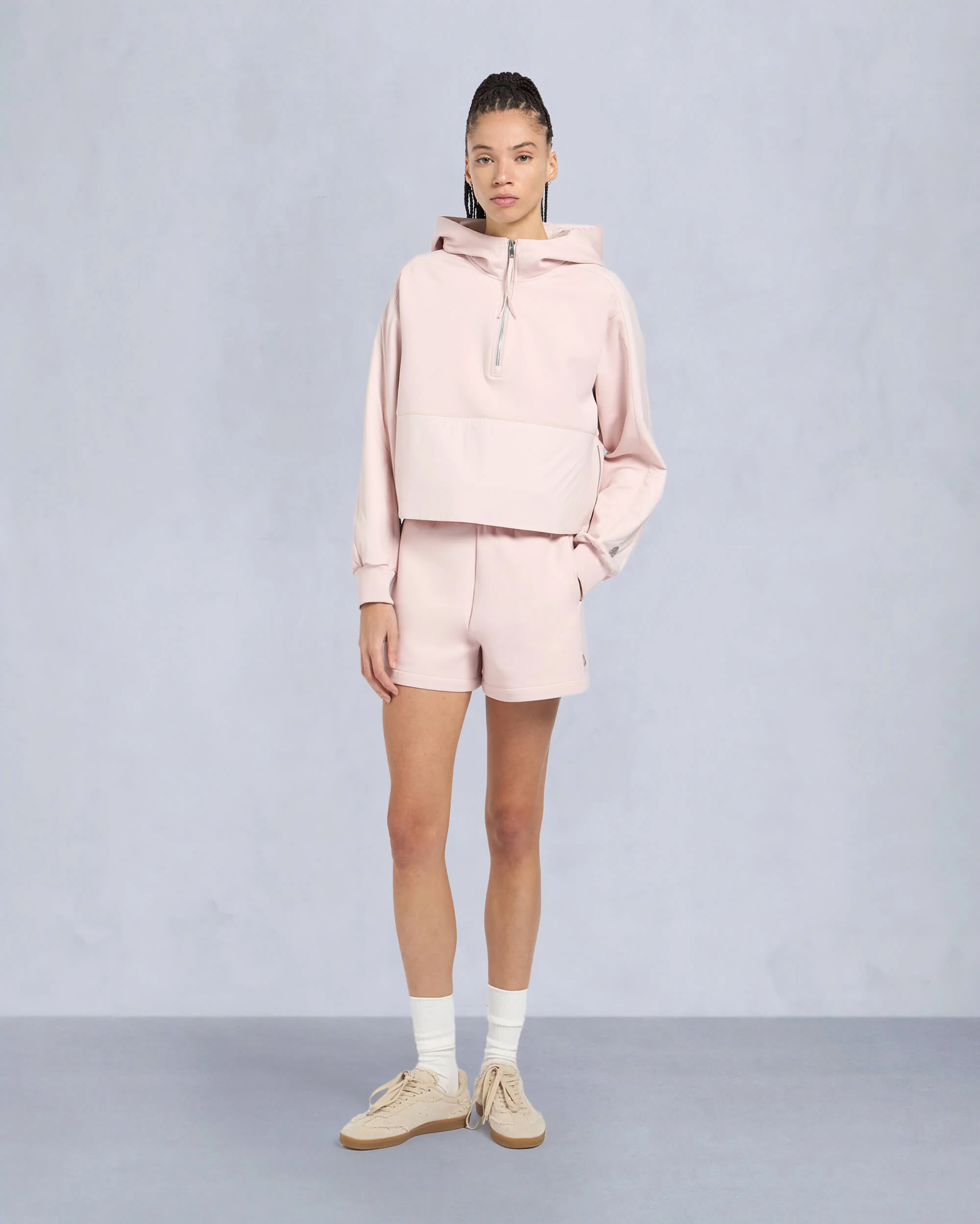 MIXED MEDIA NEOPRENE HOODIE-PLASTER