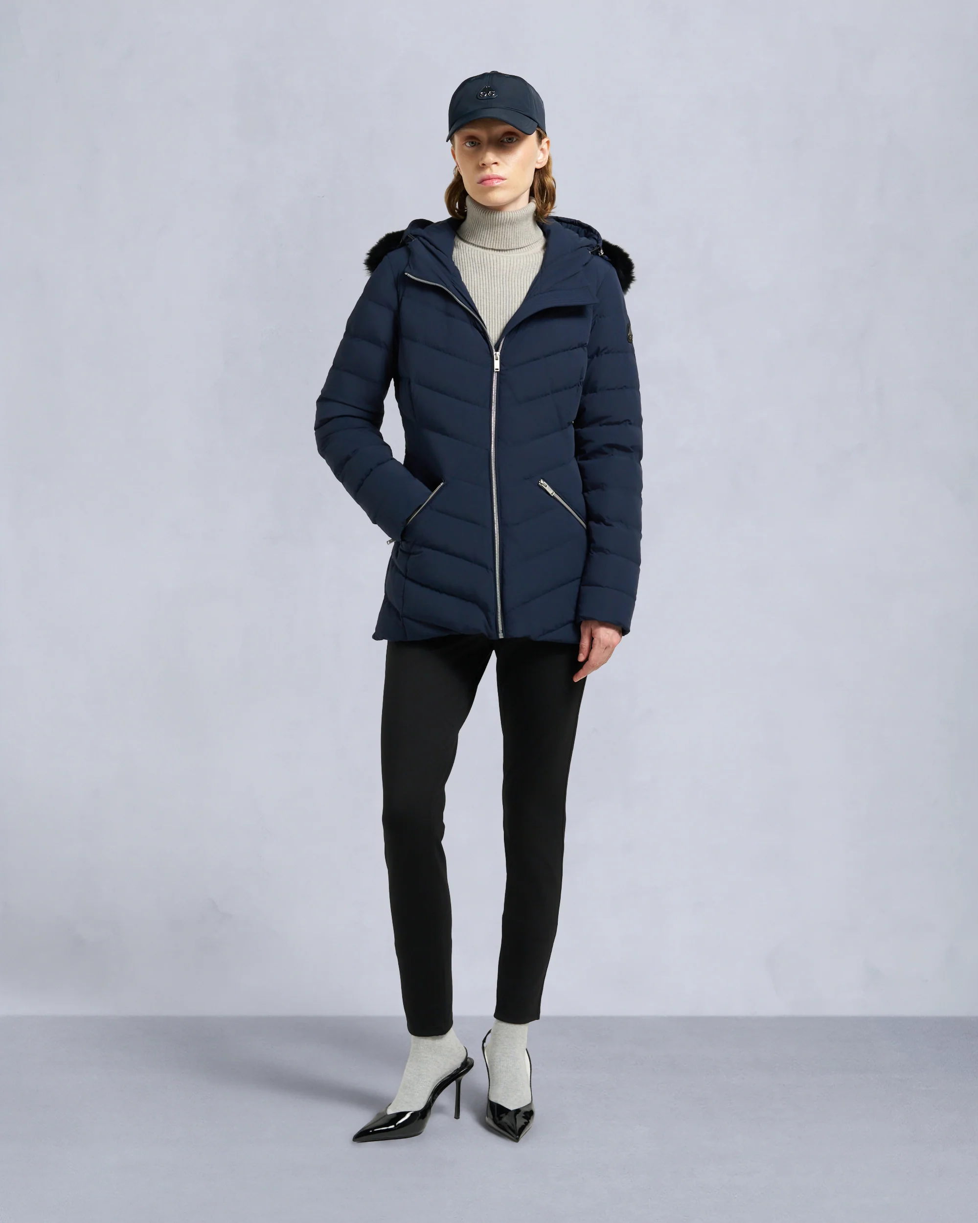 ROSELAWN SHEARLING TRIM JACKET-NAVY/BLACK