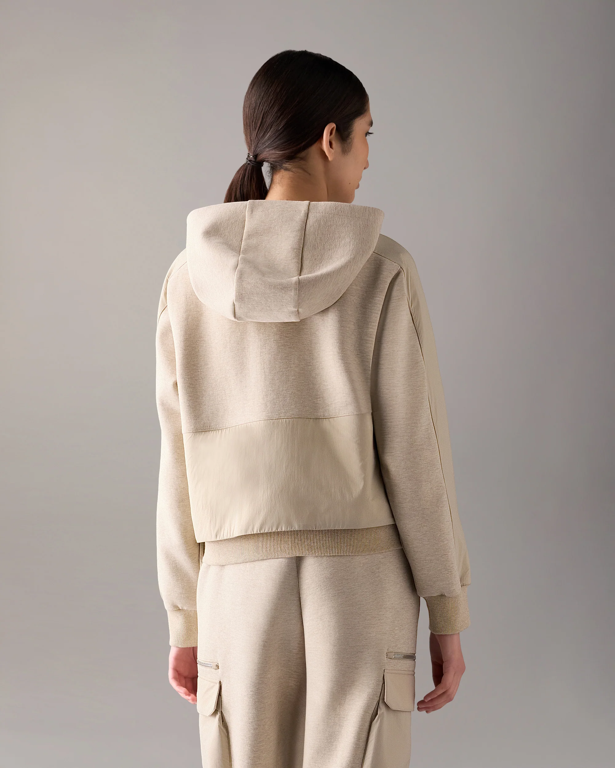 MIXED MEDIA NEOPRENE HOODIE-OAT MELANGE