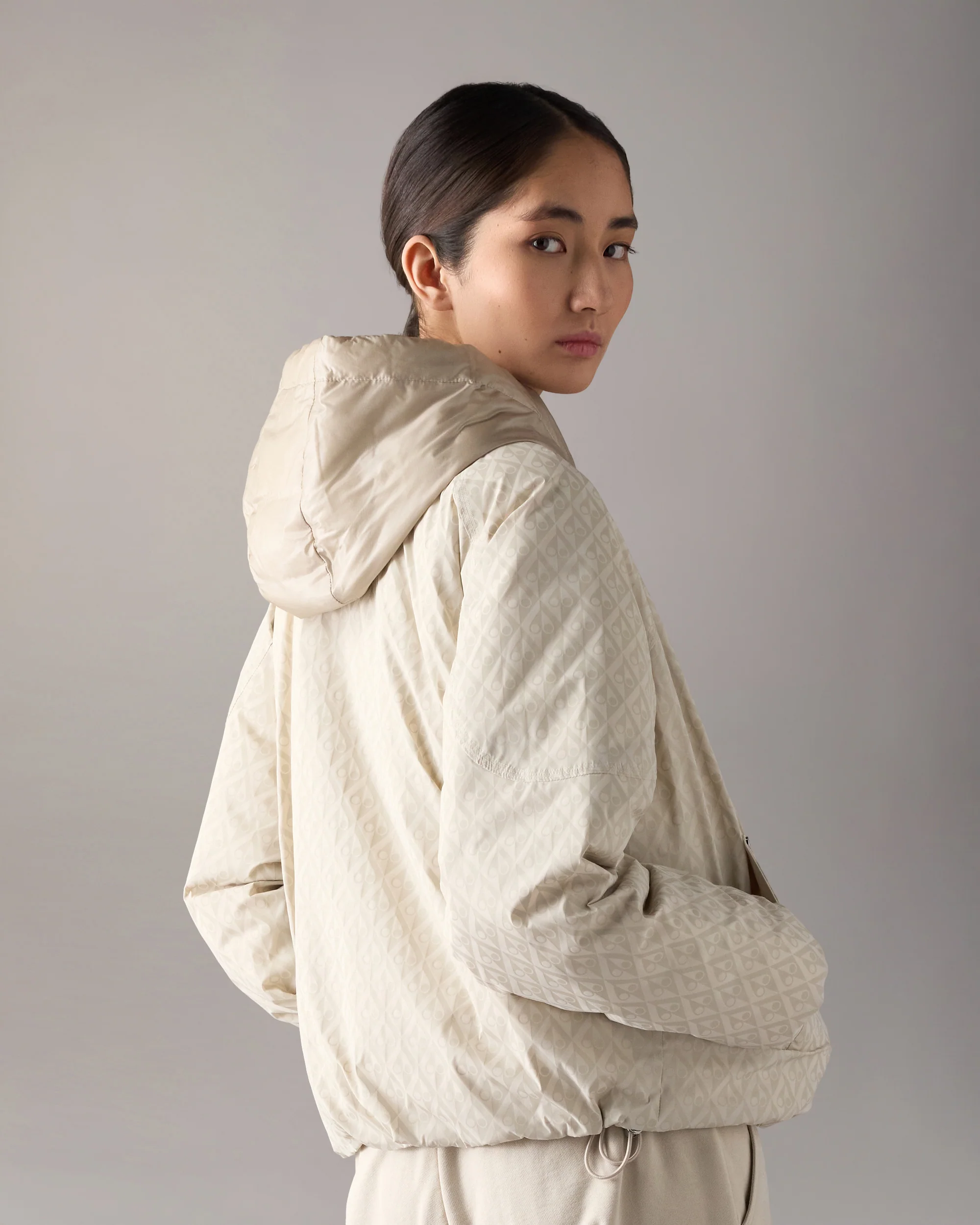 TEGAN DOWN BOMBER JACKET-ALABASTER MONOGRAM/ALABASTER