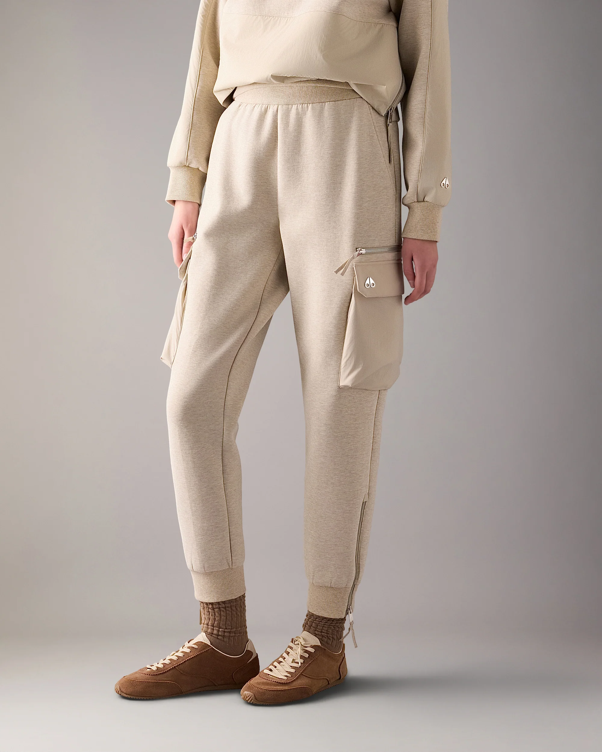 MIXED MEDIA NEOPRENE JOGGERS-OAT MELANGE