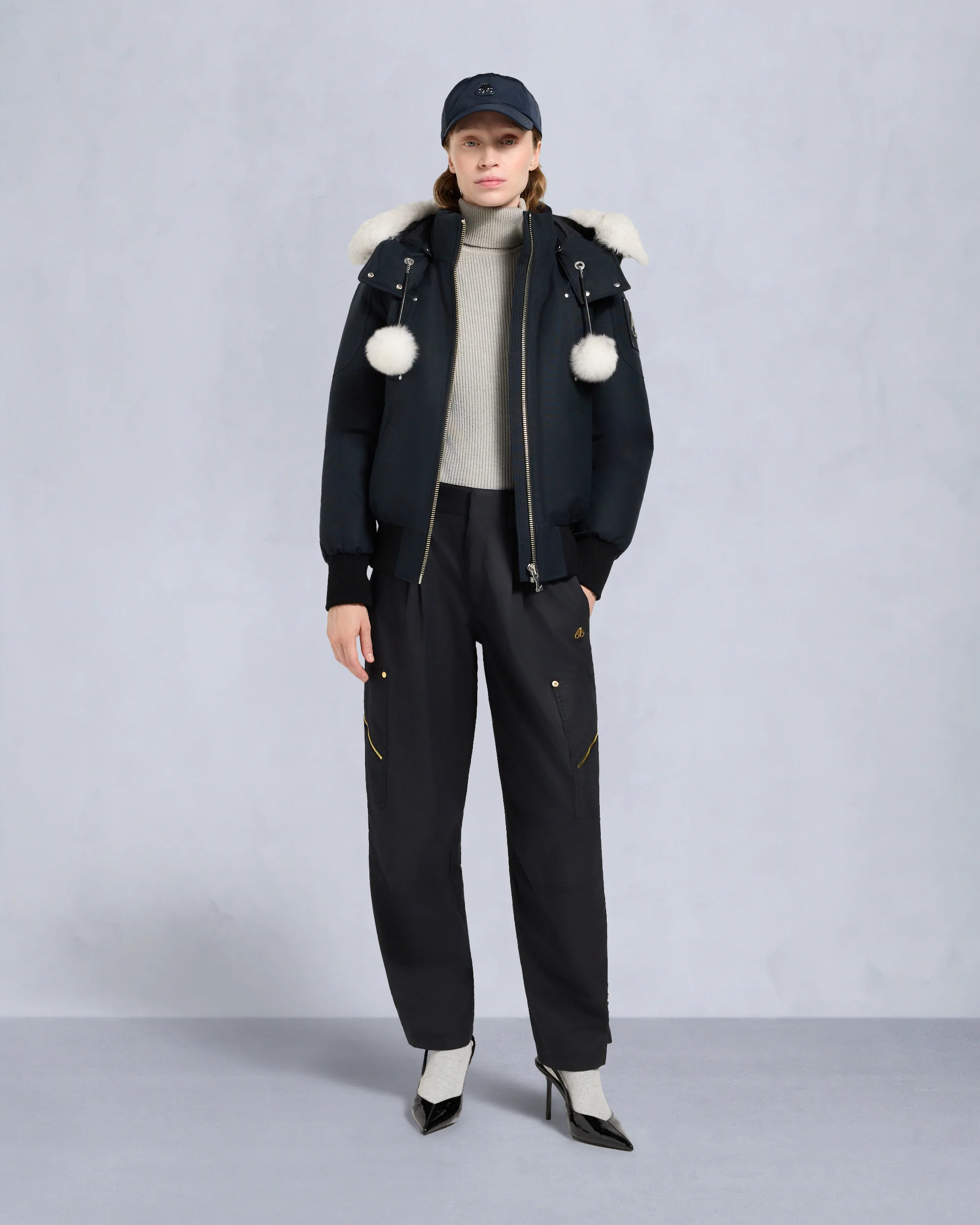 ORIGINAL DEBBIE SHEARLING TRIM BOMBER JACKET-NAVY/NATURAL