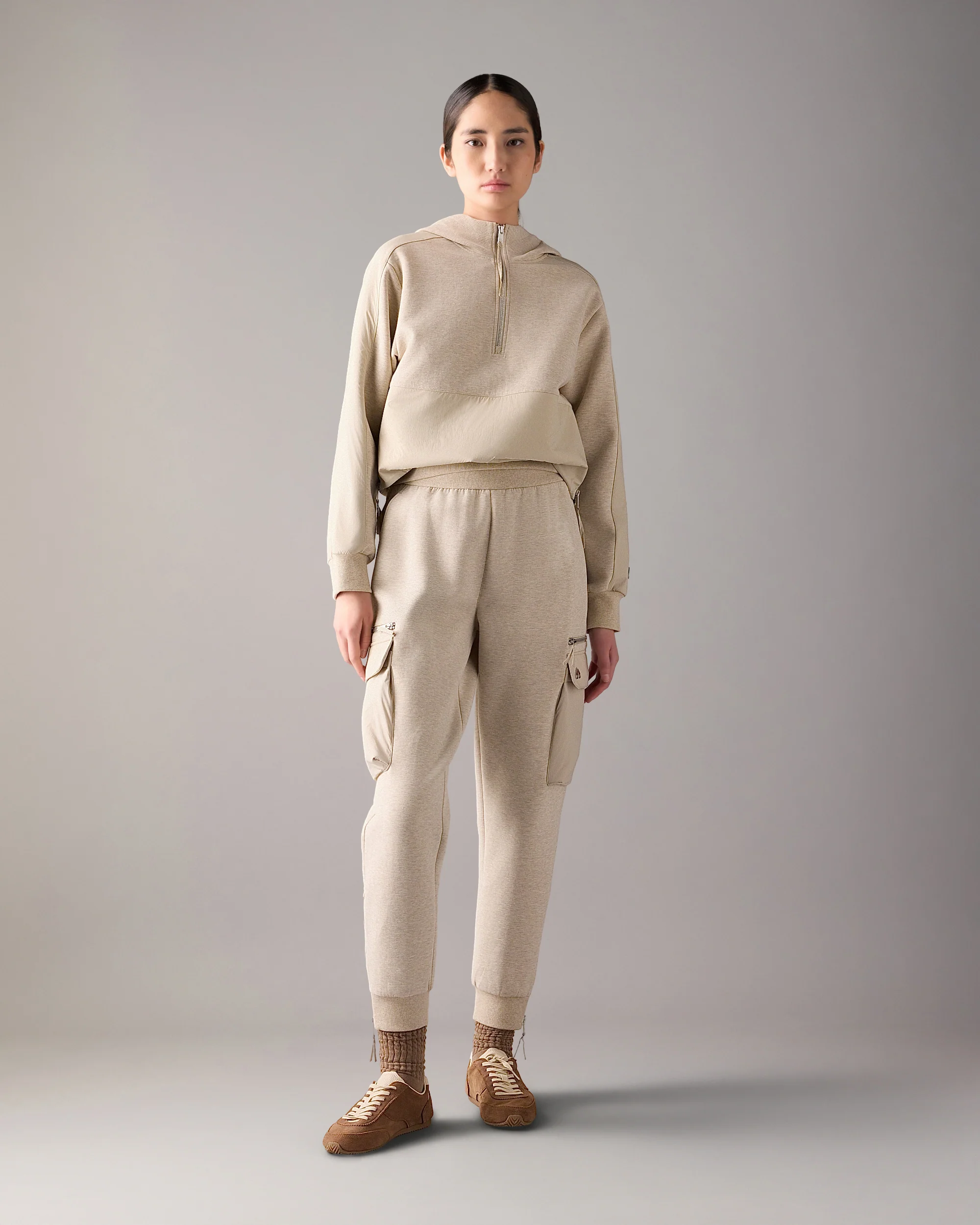 MIXED MEDIA NEOPRENE JOGGERS-OAT MELANGE