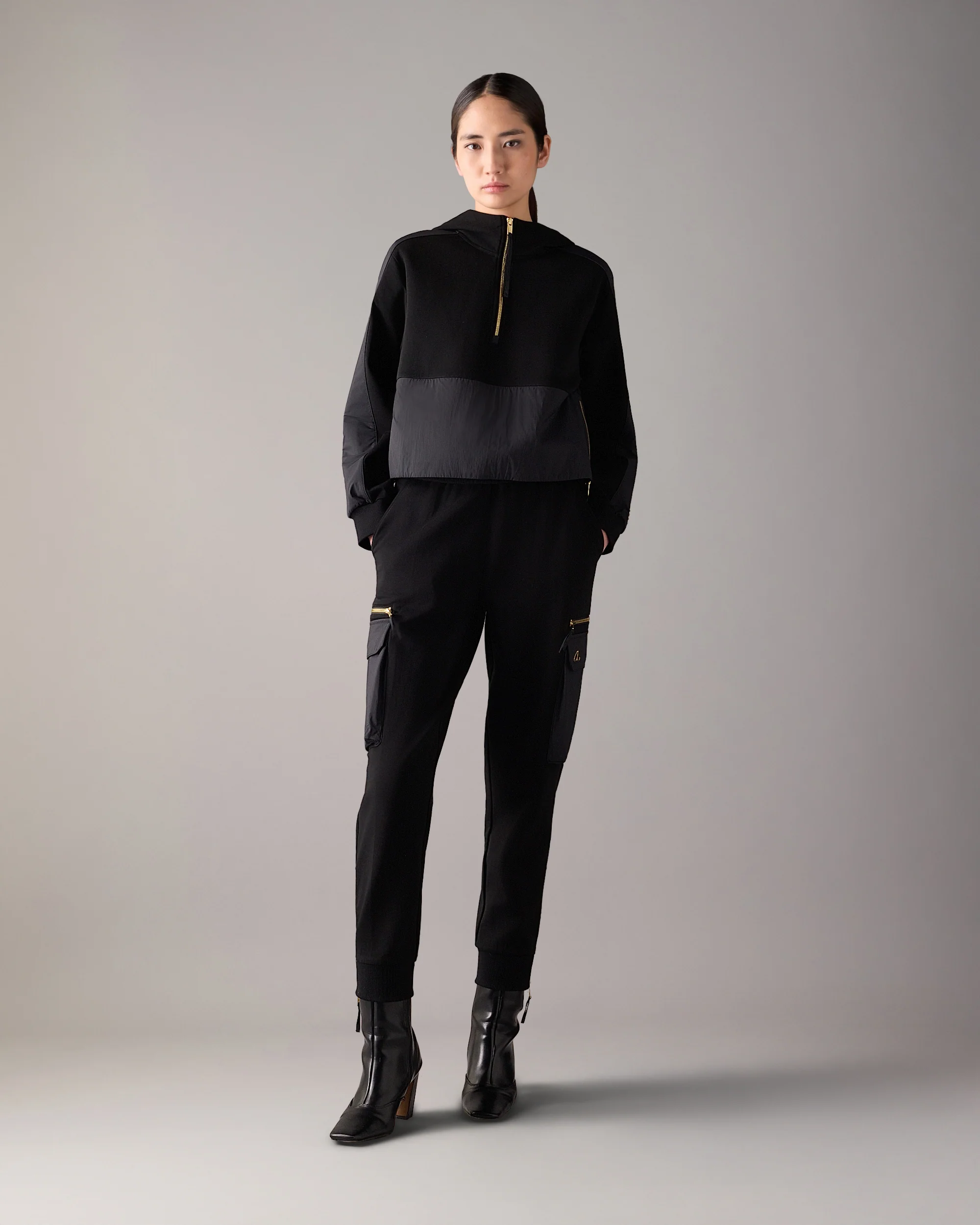 GOLD SERIES MIXED MEDIA HOODIE IN NEOPRENE-BLACK