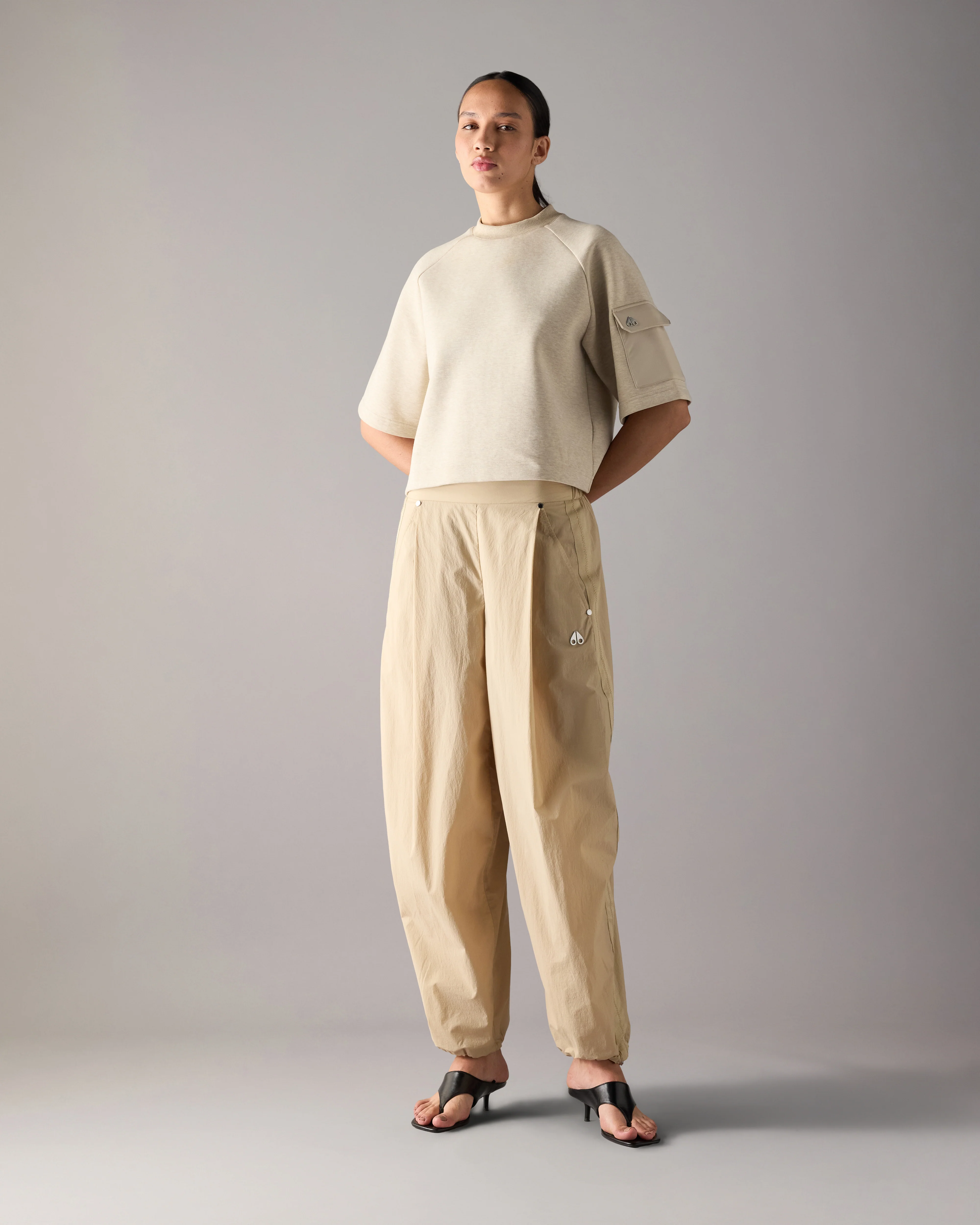 MIXED MEDIA NEOPRENE T-SHIRT-OAT MELANGE