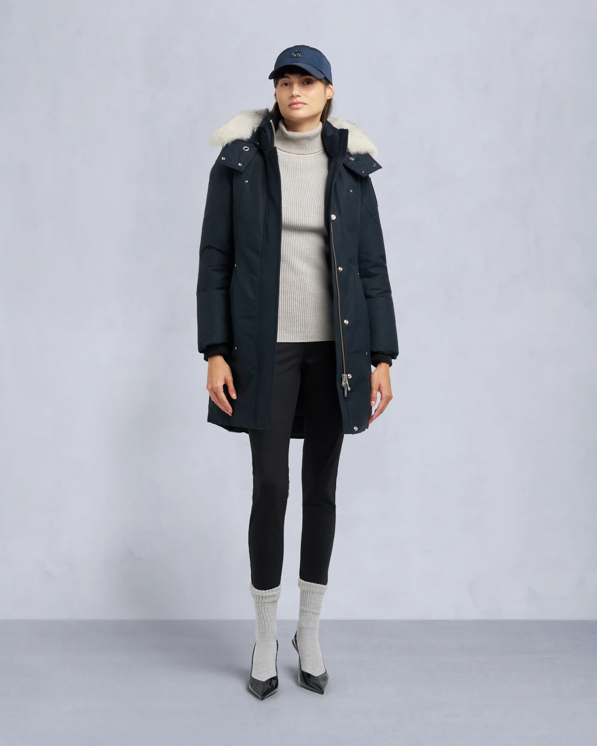 ORIGINAL STIRLING SHEARLING TRIM PARKA-NAVY/NATURAL
