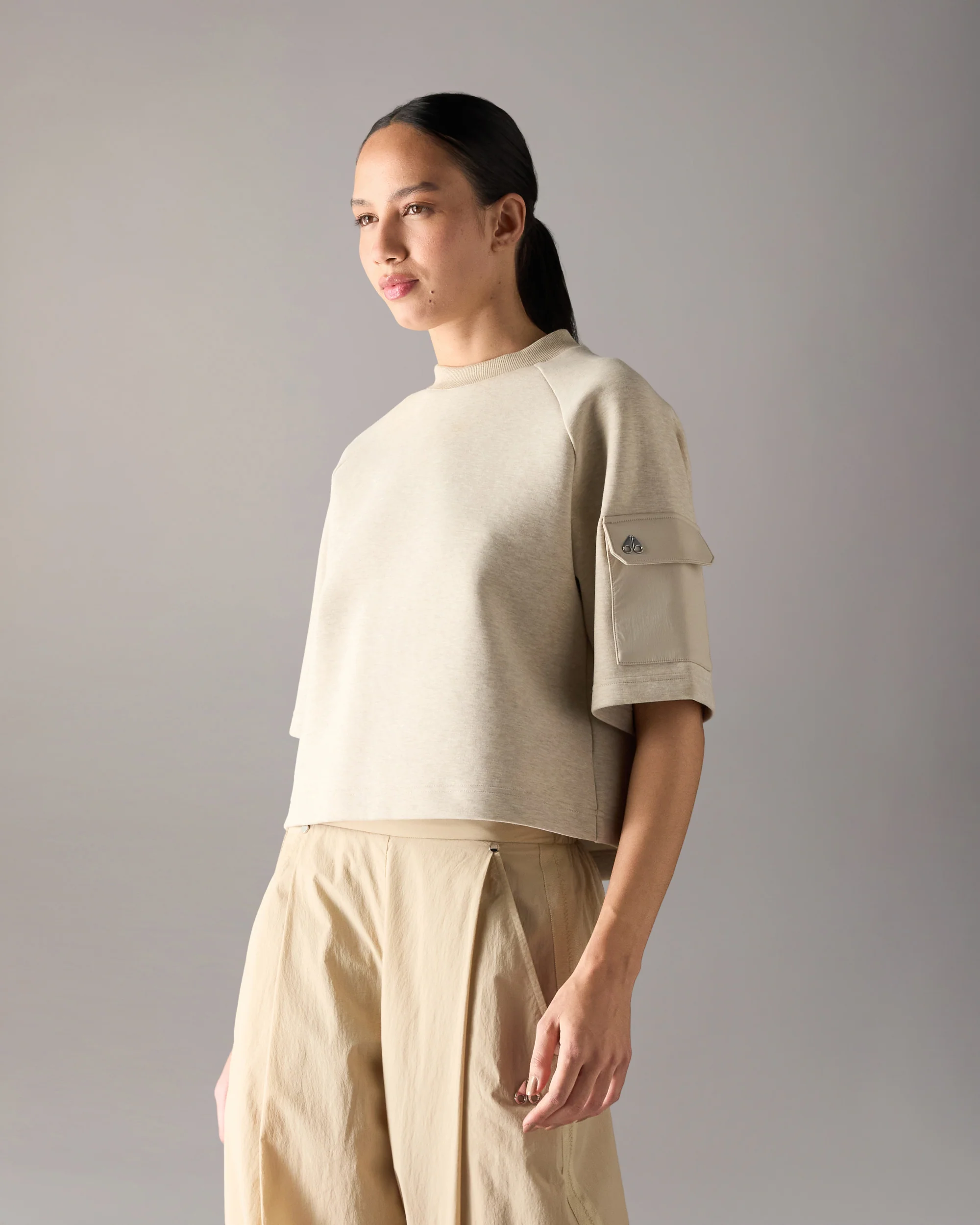 MIXED MEDIA NEOPRENE T-SHIRT-OAT MELANGE