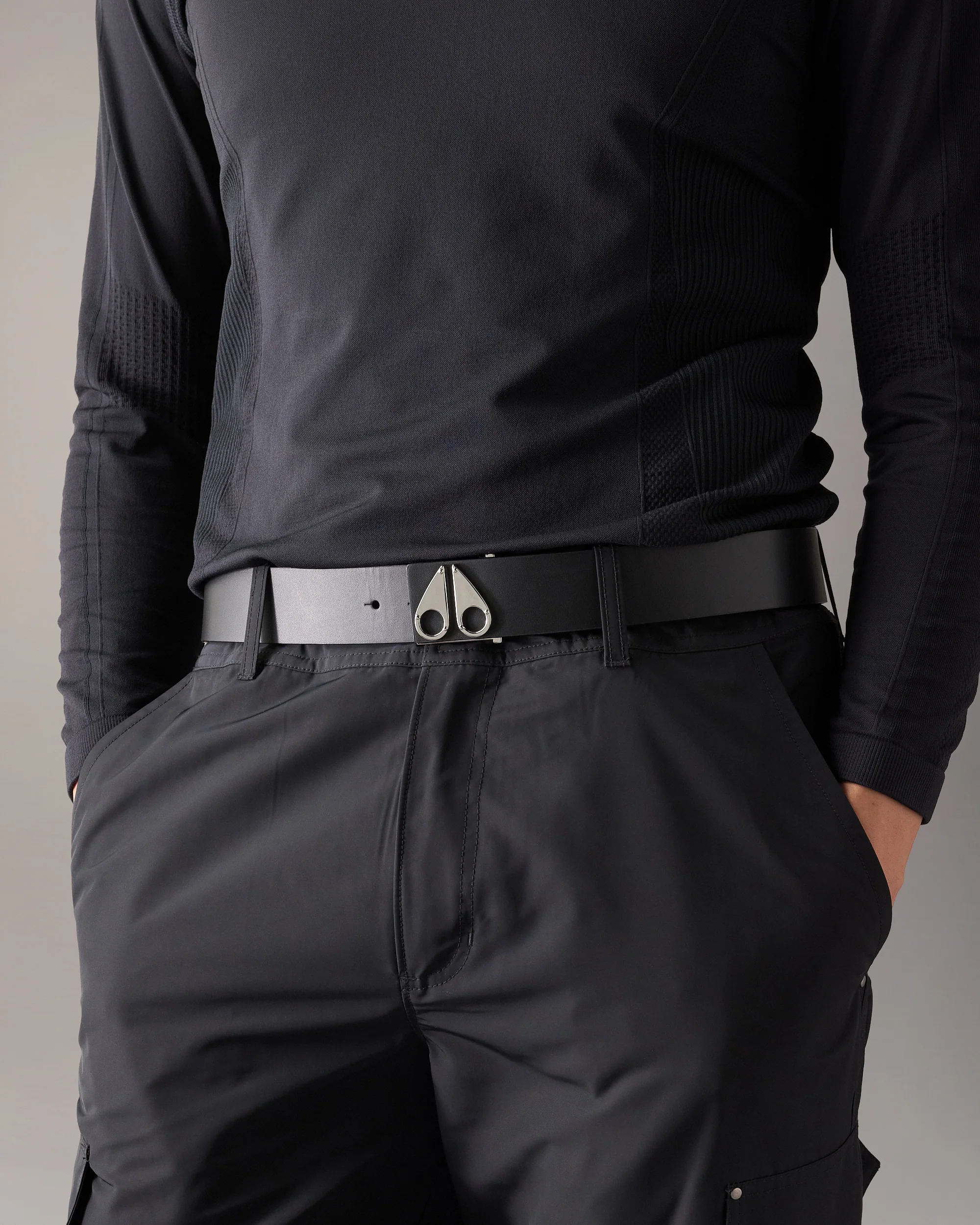 LOGO ICON LEATHER BELT-SILVER