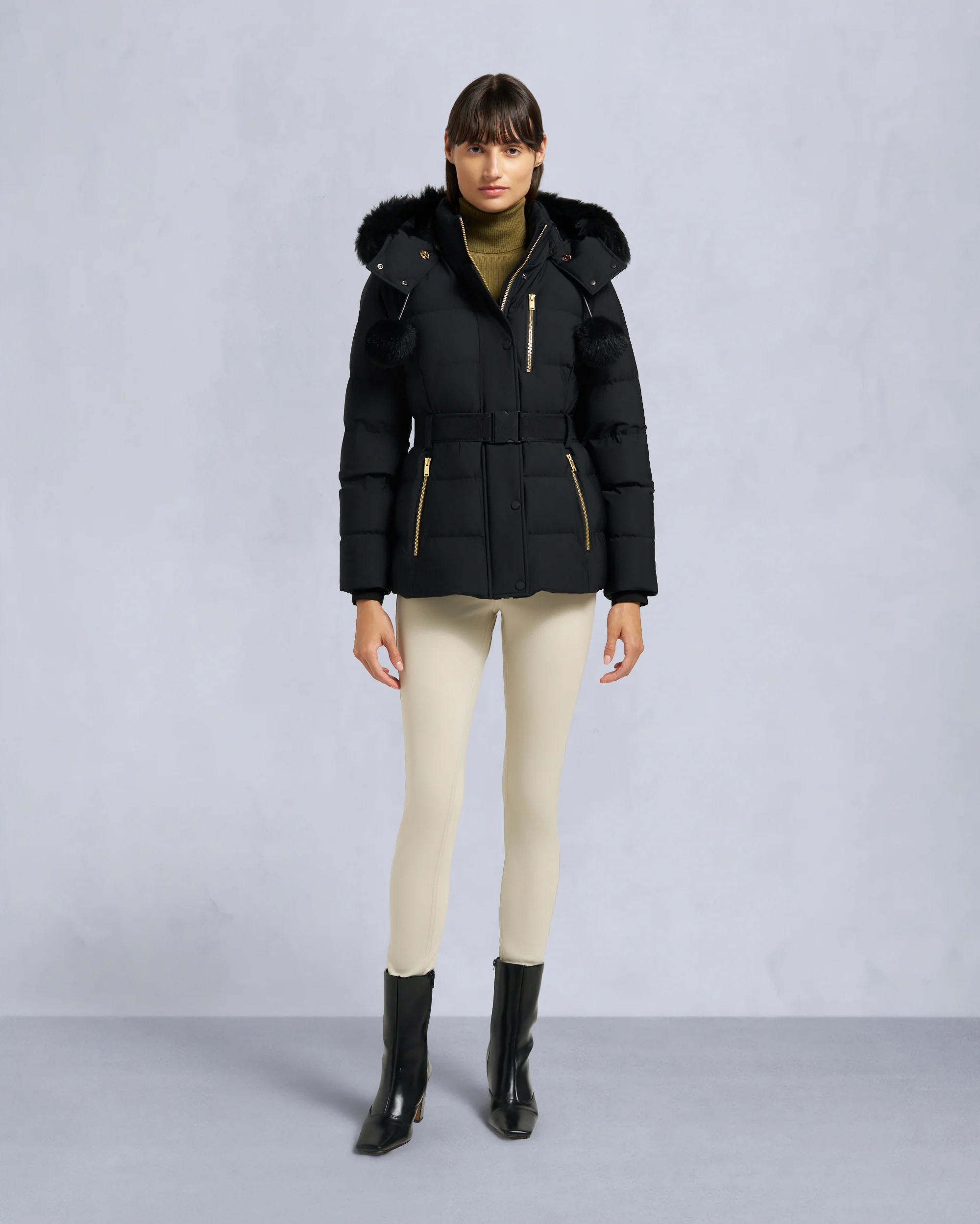 GOLD SERIES NYLUXE CAMBRIA SHEARLING TRIM JACKET-BLACK/BLACK