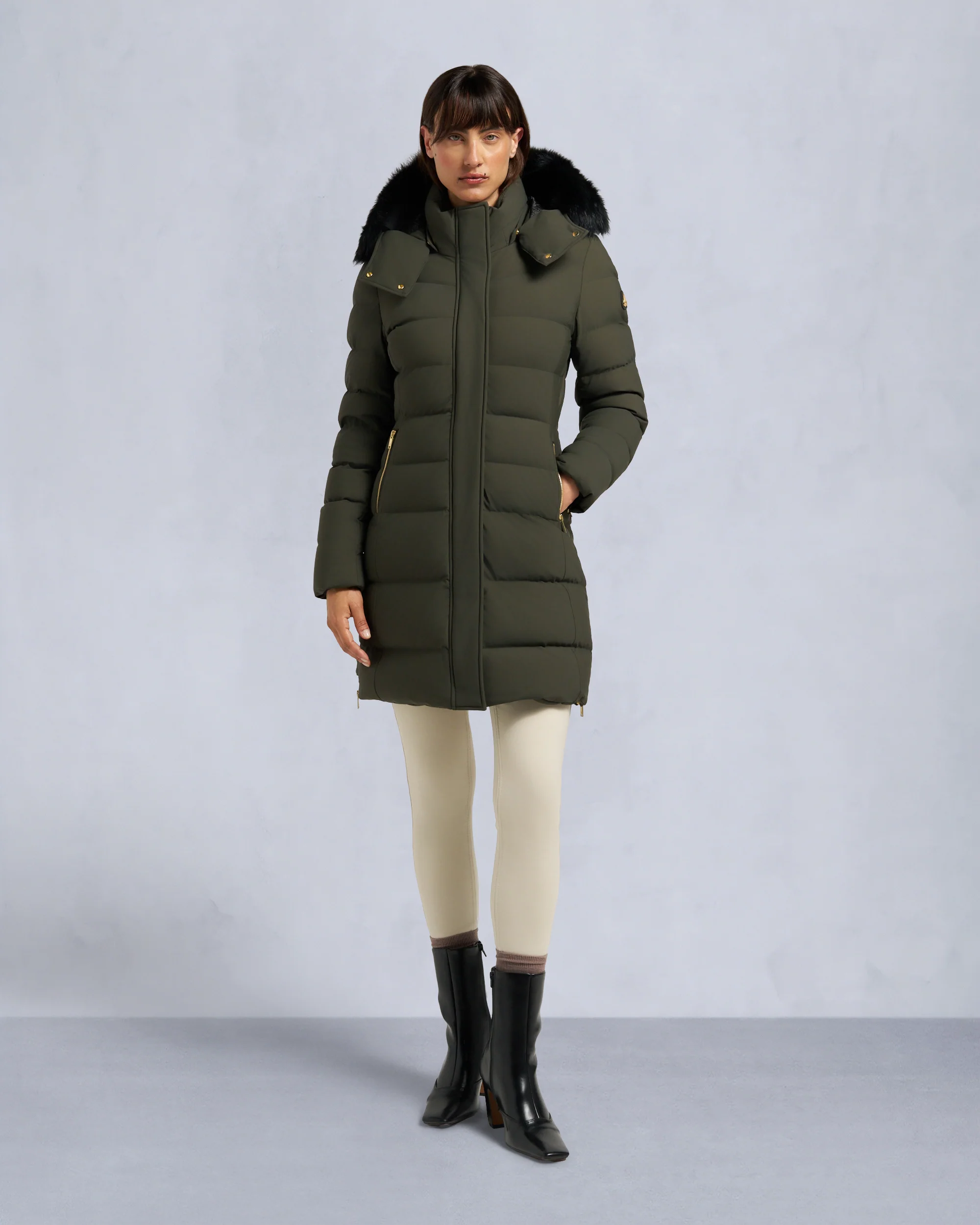 GOLD SERIES NYLUXE WATERSHED SHEARLING TRIM PARKA-BLACK/BLACK