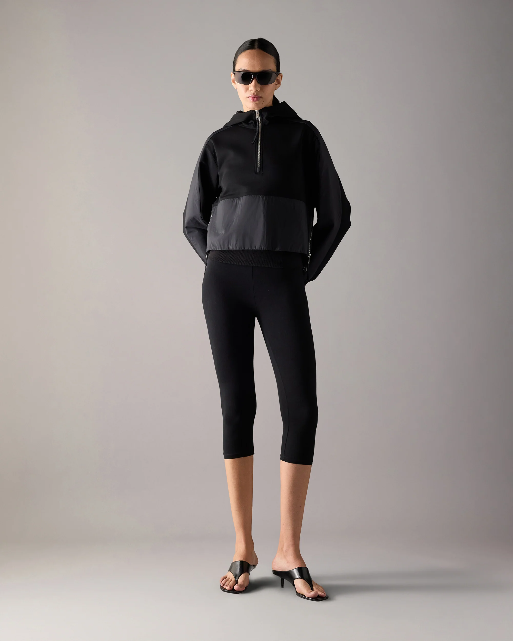 MIXED MEDIA NEOPRENE HOODIE-BLACK