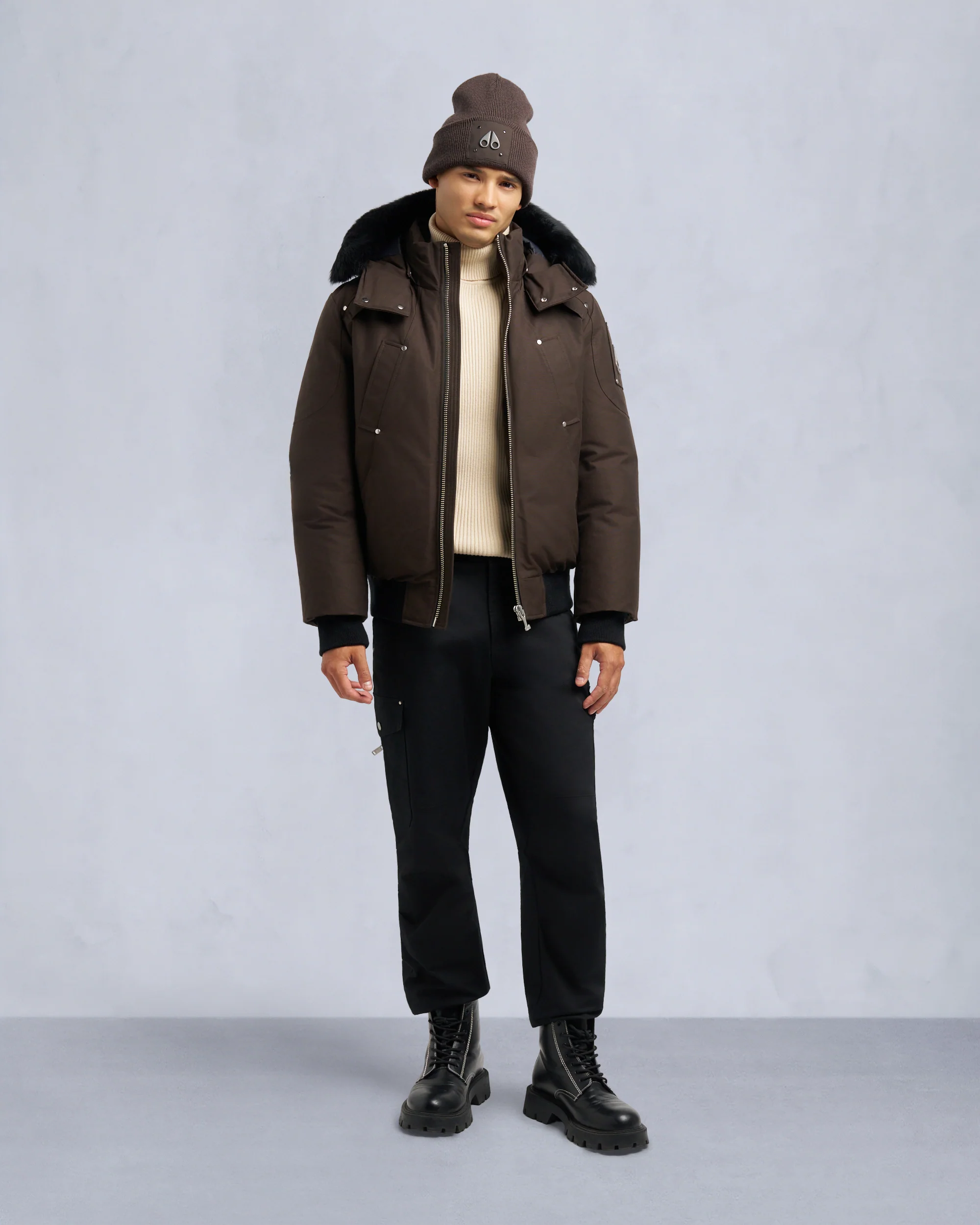 ORIGINAL BALLISTIC SHEARLING TRIM BOMBER JACKET-BLACK/NATURAL