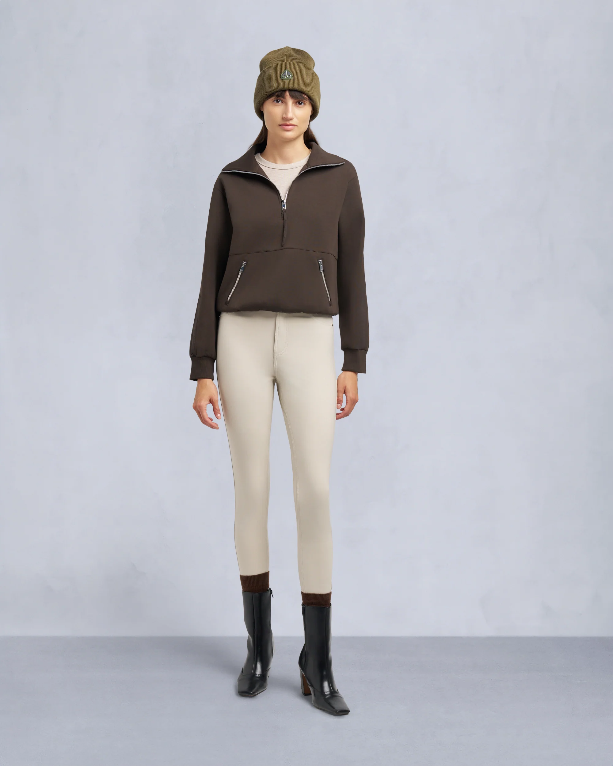 MIX MEDIA QUARTER ZIP SWEATER-ESPRESSO