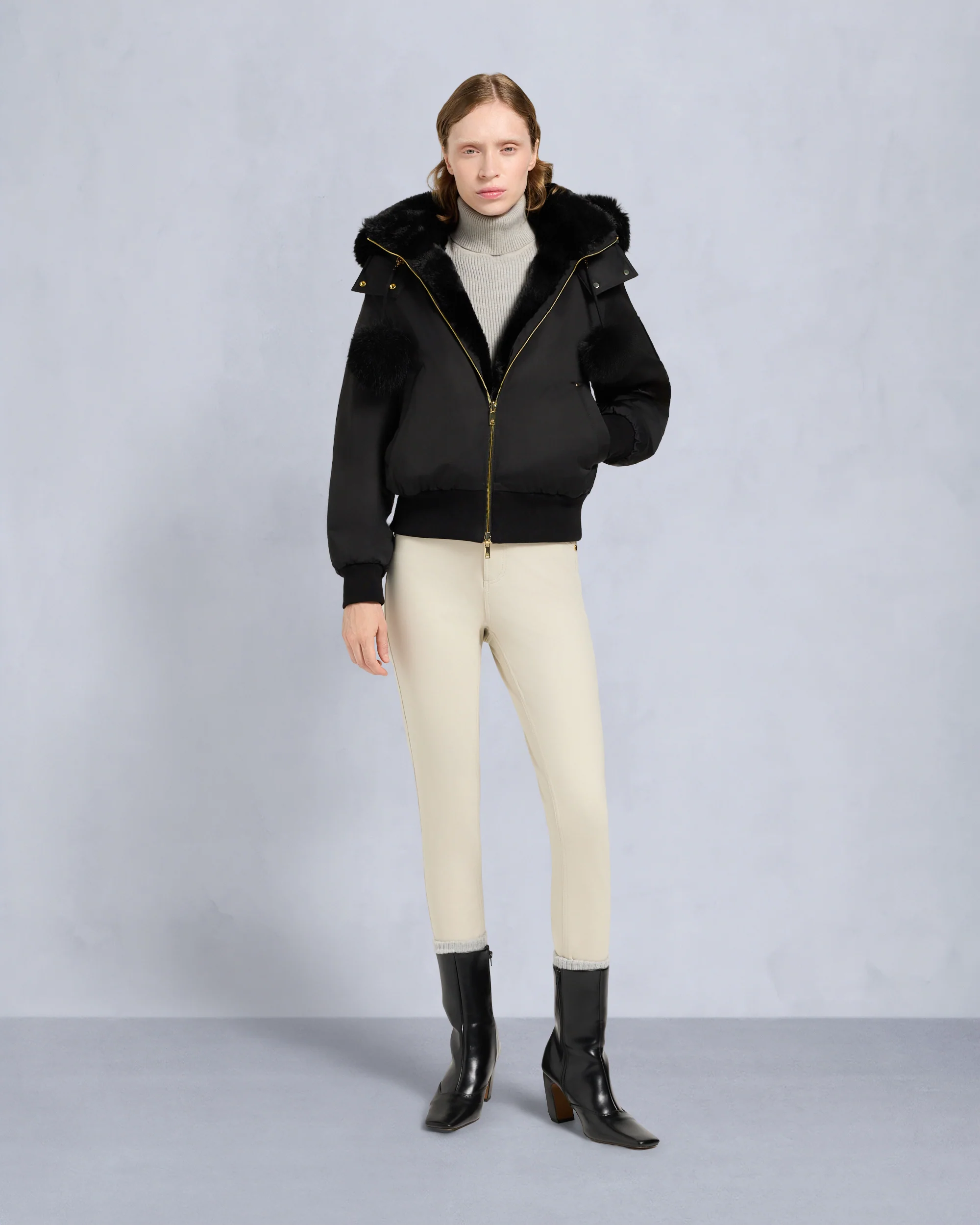 GOLD SERIES ORIGINAL SATIN DEBBIE BOMBER JACKET-BLACK