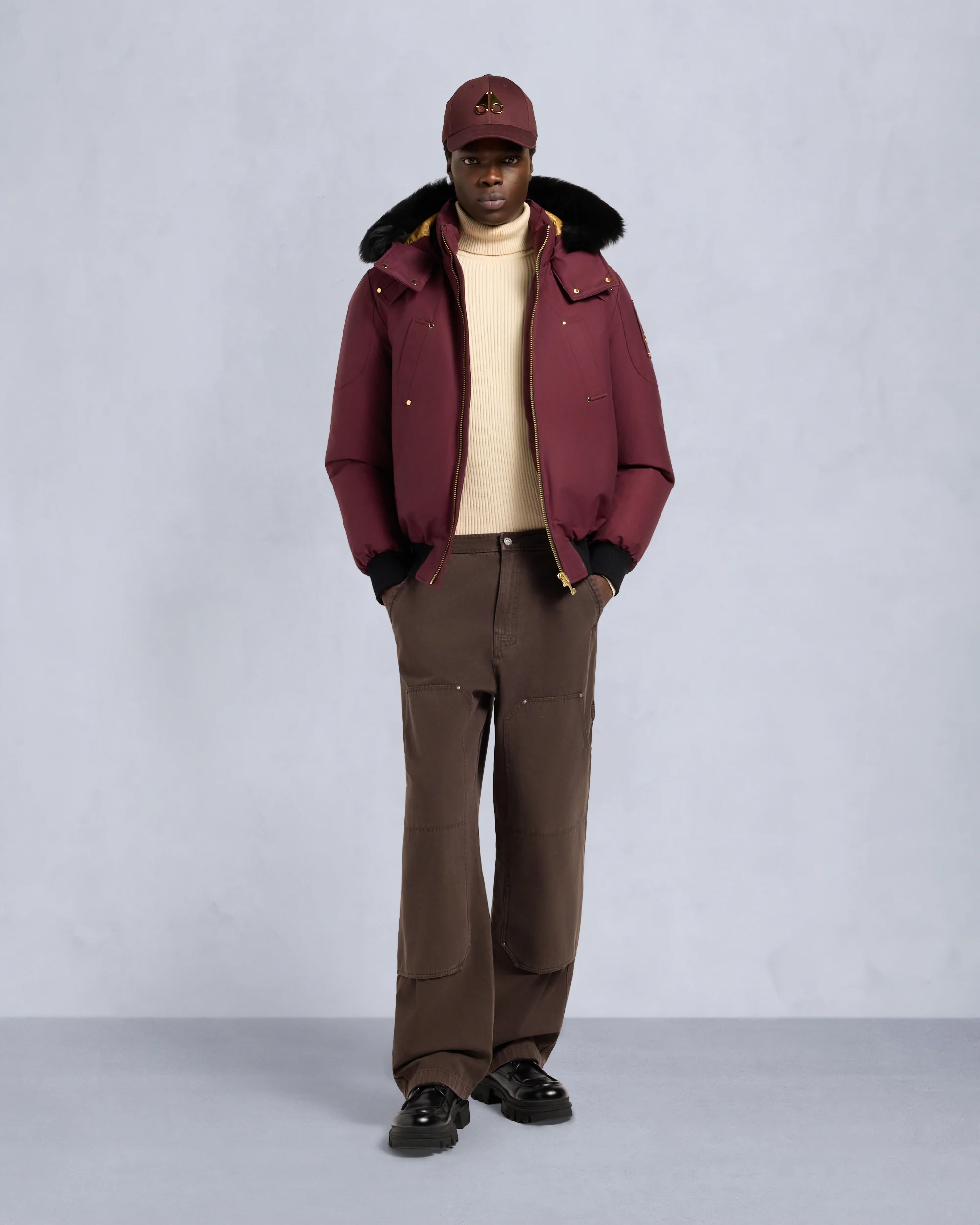 GOLD SERIES ORIGINAL SHEARLING TRIM BALLISTIC BOMBER-BLACK/BLACK
