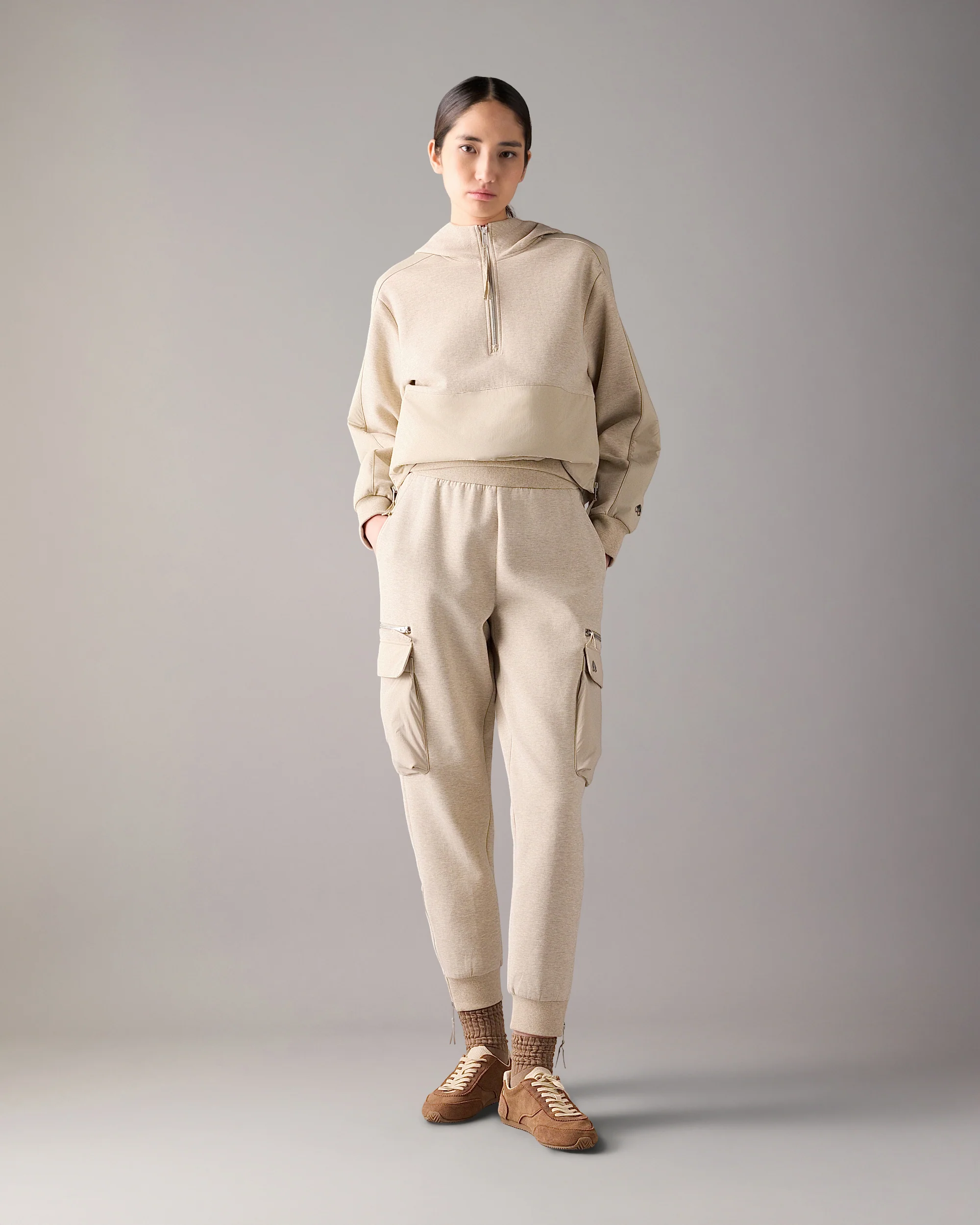 MIXED MEDIA NEOPRENE HOODIE-OAT MELANGE