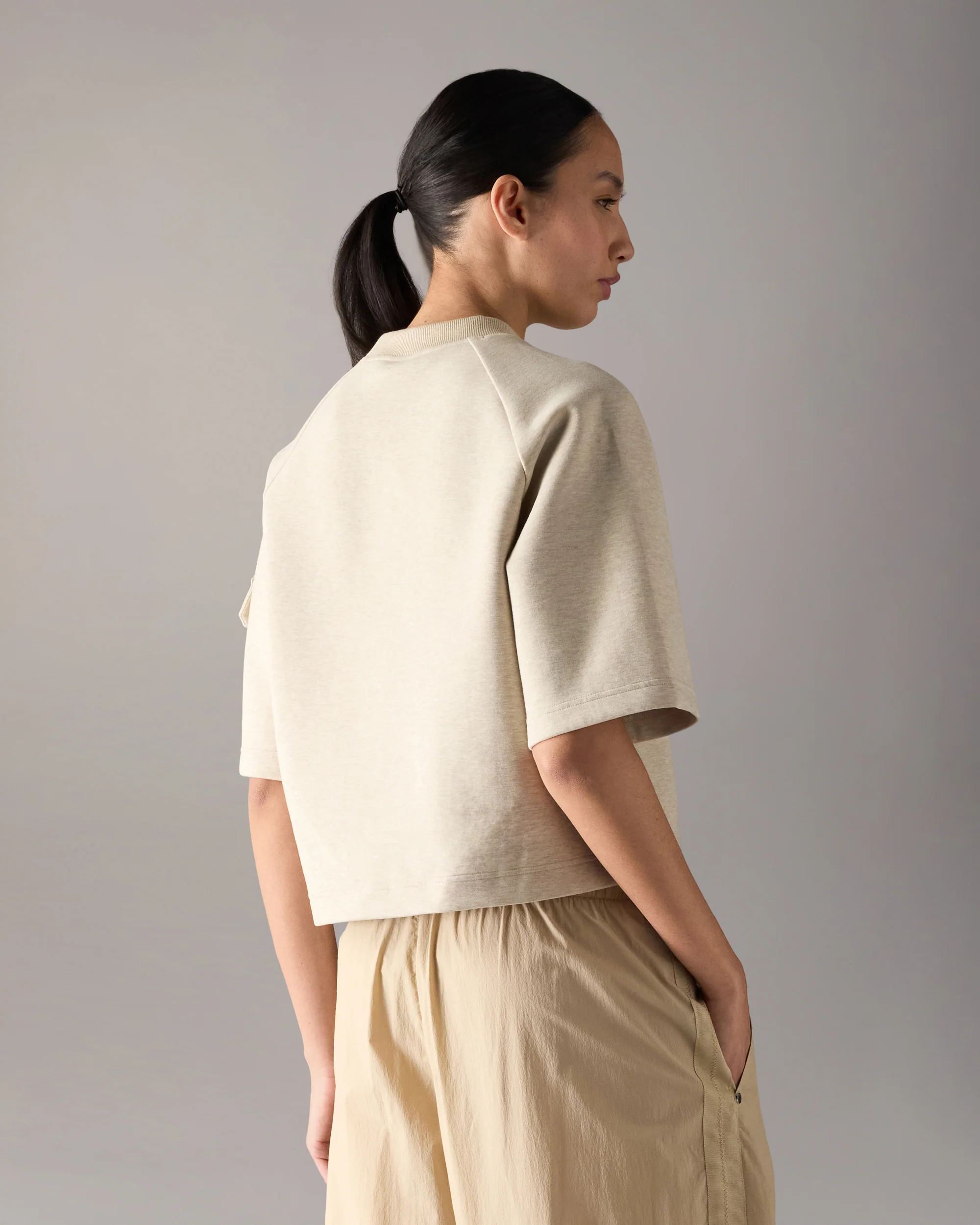 MIXED MEDIA NEOPRENE T-SHIRT-OAT MELANGE