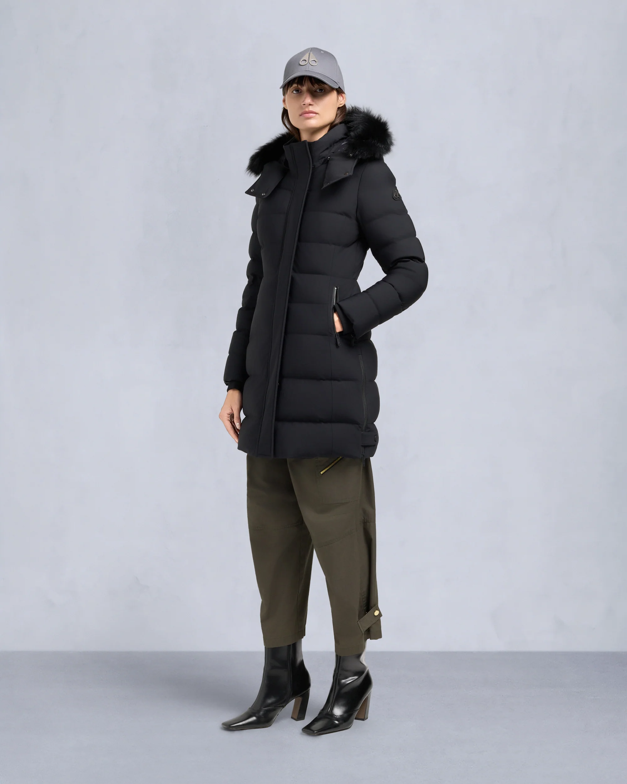 NYLUXE WATERSHED SHEARLING TRIM PARKA-BLACK/BLACK
