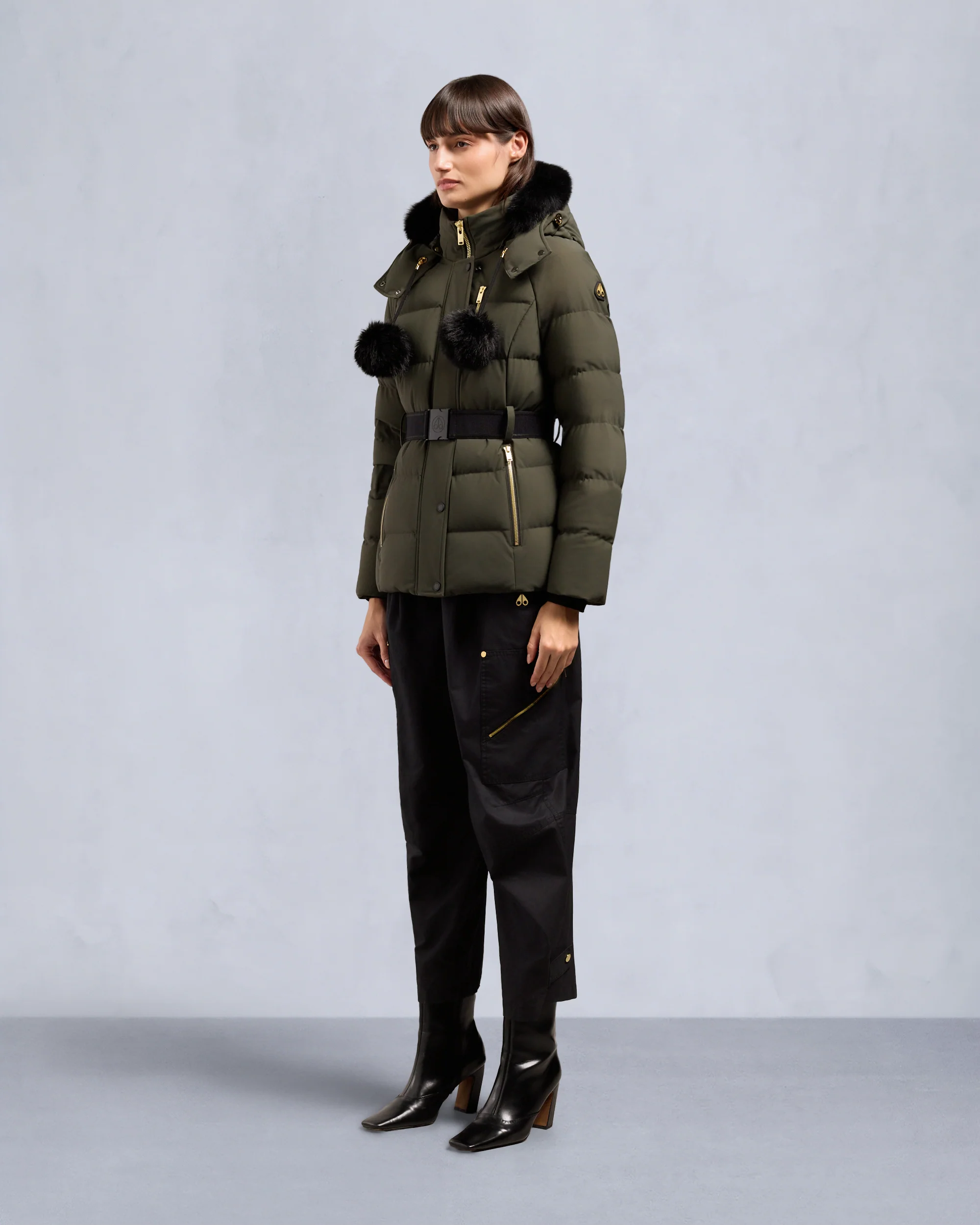 GOLD SERIES NYLUXE CAMBRIA SHEARLING TRIM JACKET-BLACK/BLACK
